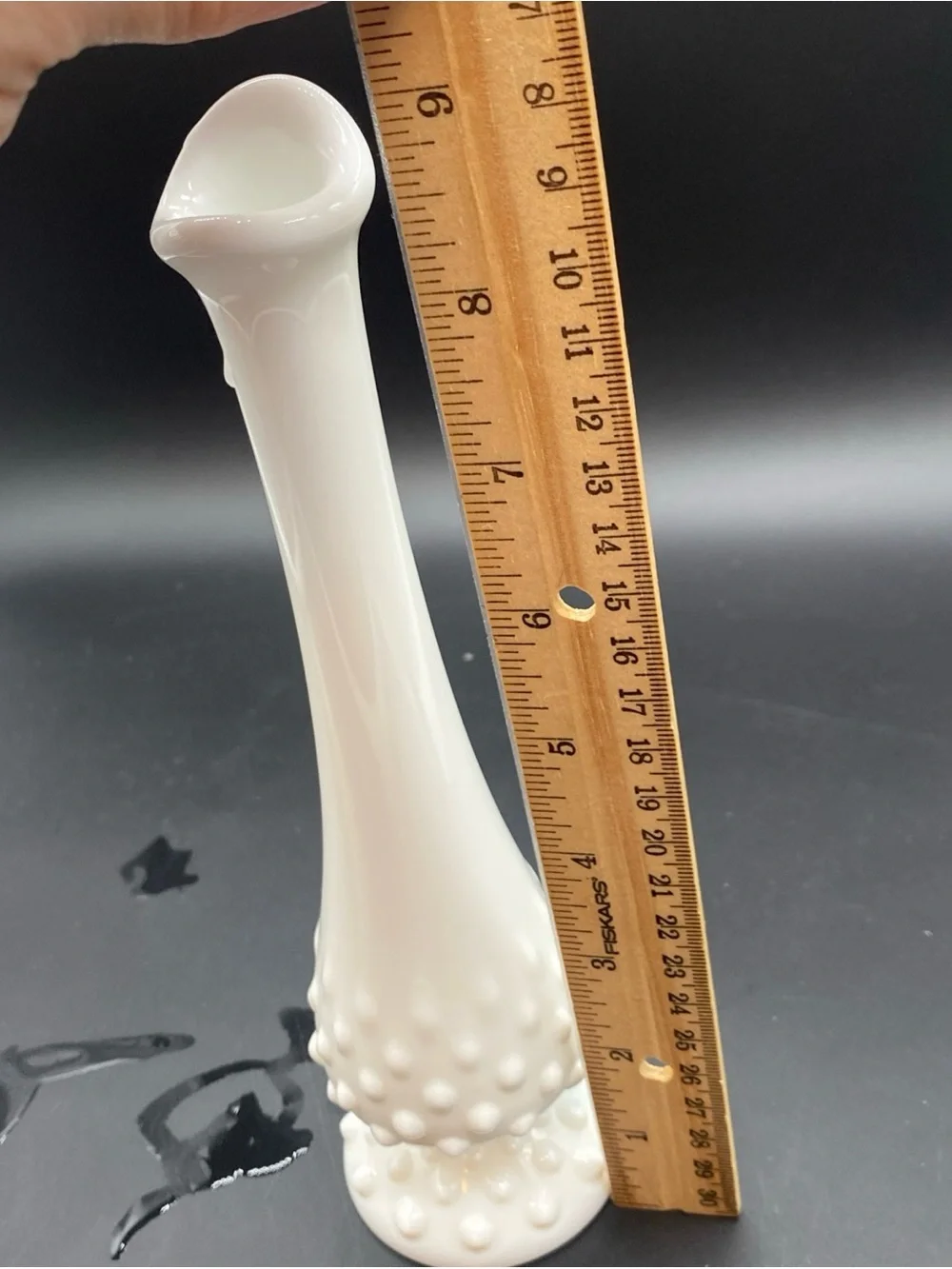 White Hobnail Milk Glass Bud Vase - Marked Fenton approximately 8-8 3/4”